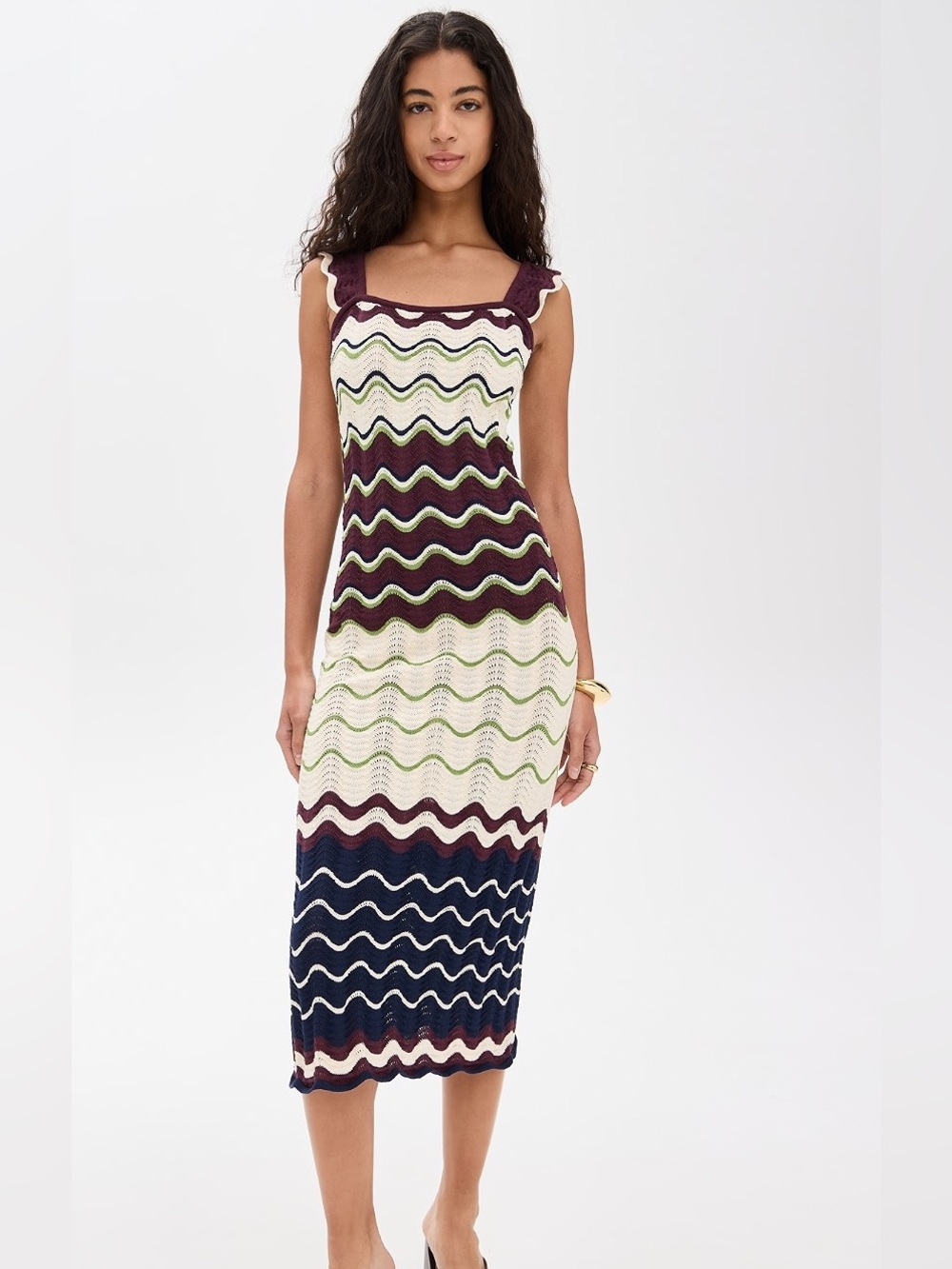 NWT Leigh Dress Crochet Knit Wave Strip Midi Dress Designer Size XS
